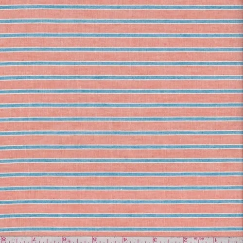 1 YD PC-Clay Orange/Teal Stripe Cotton Lawn Fabric