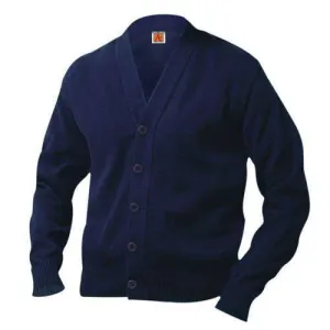 100% Cotton V-Neck Cardigan Sweater Navy Blue