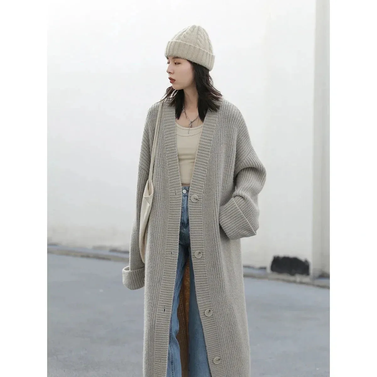 1pc Women Cardigans Korean Loose Solid Knitted Sweaters Fashion Casual Soft Long Coats Female Clothing Autumn New 2024