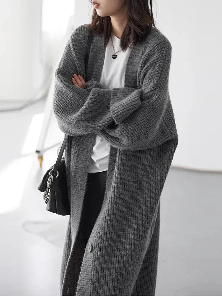 1pc Women Cardigans Korean Loose Solid Knitted Sweaters Fashion Casual Soft Long Coats Female Clothing Autumn New 2024