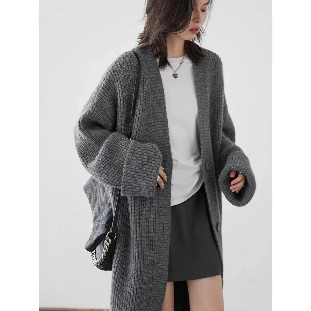 1pc Women Cardigans Korean Loose Solid Knitted Sweaters Fashion Casual Soft Long Coats Female Clothing Autumn New 2024