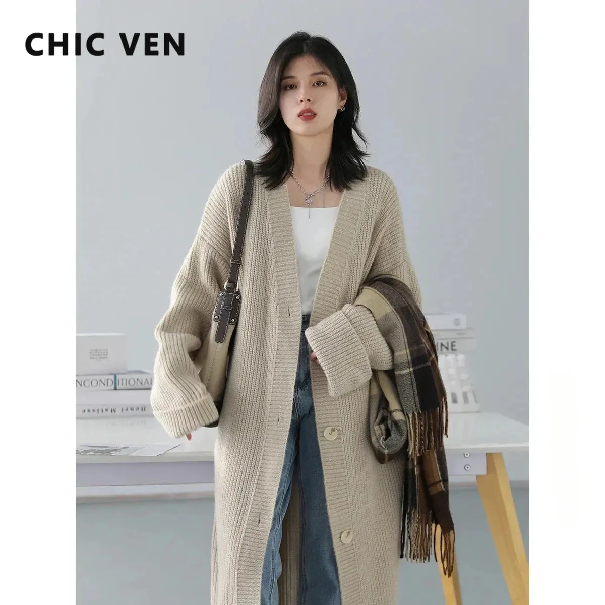 1pc Women Cardigans Korean Loose Solid Knitted Sweaters Fashion Casual Soft Long Coats Female Clothing Autumn New 2024