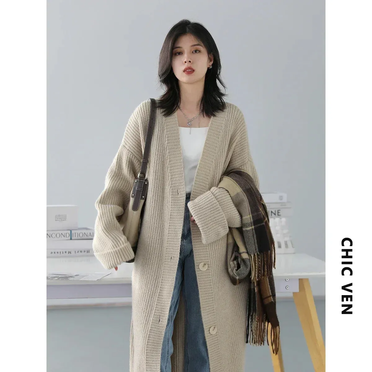 1pc Women Cardigans Korean Loose Solid Knitted Sweaters Fashion Casual Soft Long Coats Female Clothing Autumn New 2024