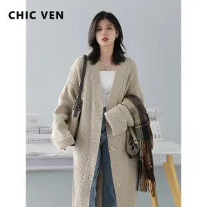 1pc Women Cardigans Korean Loose Solid Knitted Sweaters Fashion Casual Soft Long Coats Female Clothing Autumn New 2024