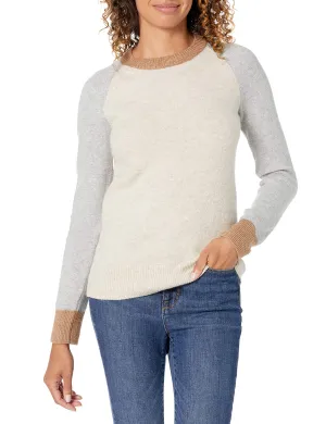 Amazon Essentials Women's Classic-Fit Soft Touch Long-Sleeve Crewneck Sweater, Grey Oatmeal Heather Color Block, Medium