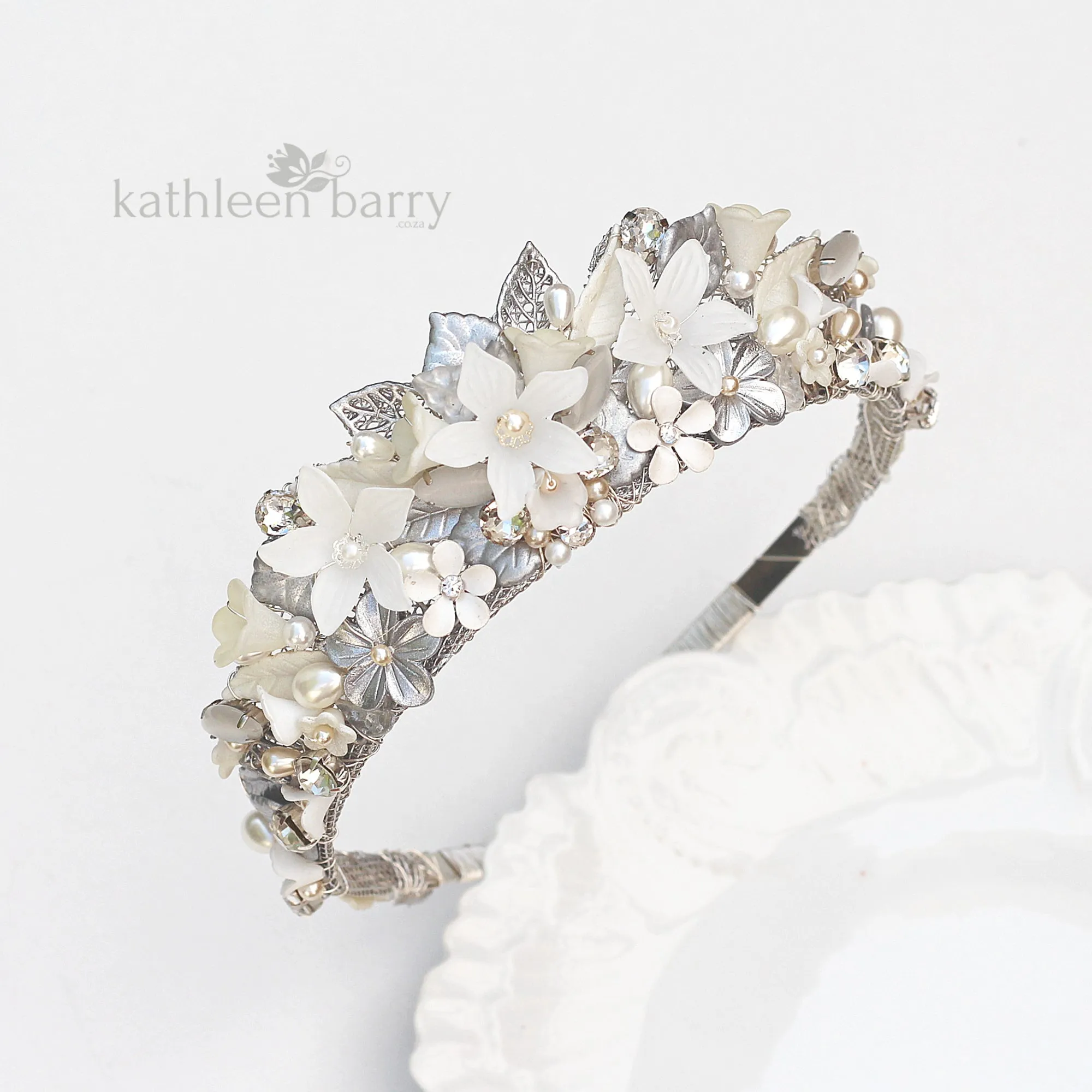 Amy Golden bronze botanical crown with rhinestones and pearls - Colors available