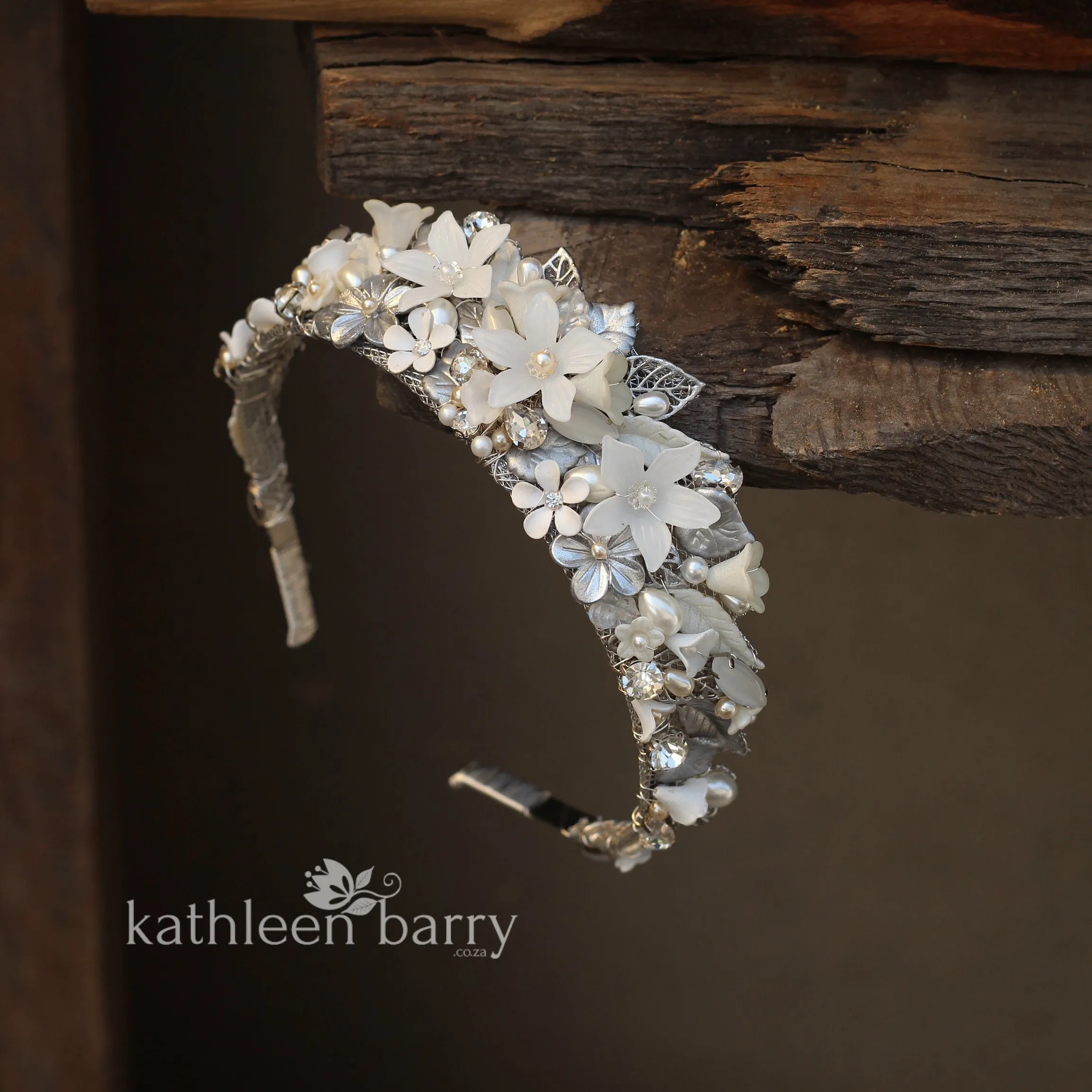 Amy Golden bronze botanical crown with rhinestones and pearls - Colors available