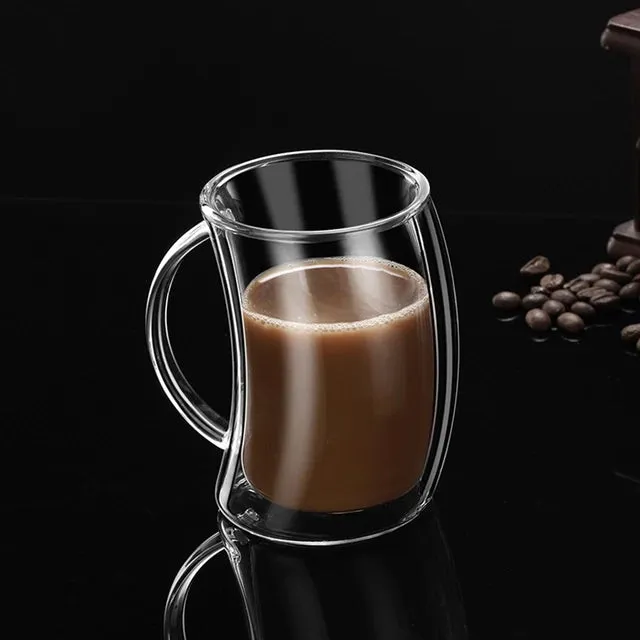 Barista Borosilicate Double Wall Curve Café Latte Coffee Mug 250ml 2pc 10206