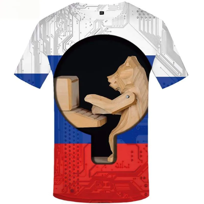 Bear T shirts Men Military Tshirts Casual Russia T-shirts 3d Short Sleeve