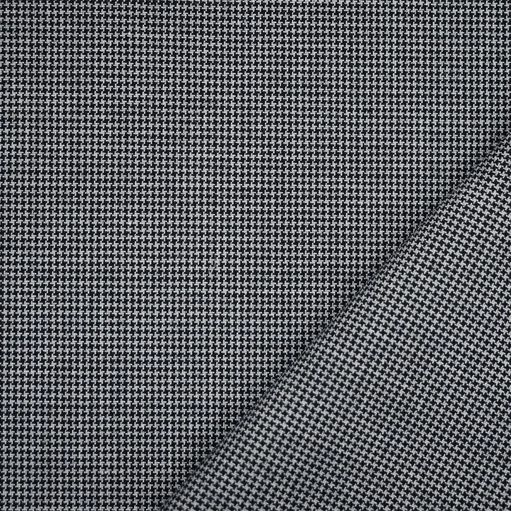 Black-Gray Wool Polyester Micro Houndstooth Woven Shirting Fabric