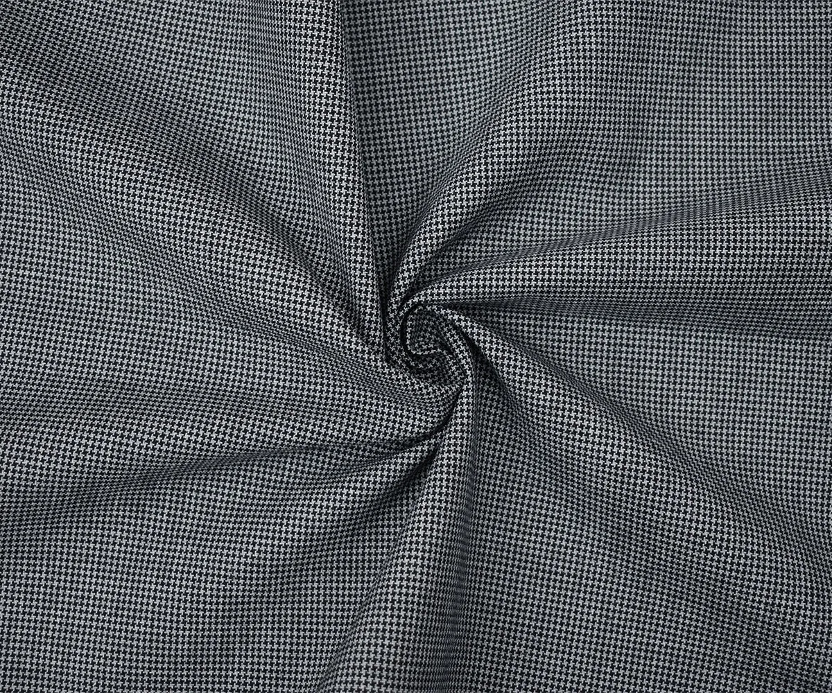 Black-Gray Wool Polyester Micro Houndstooth Woven Shirting Fabric