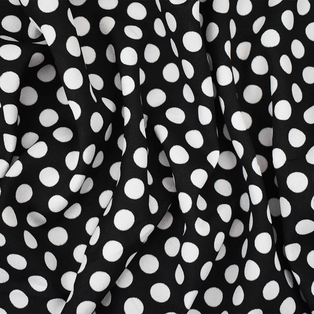 Black-White Polka Dot Printed Poly Crepe Momie Georgette Woven Fabric