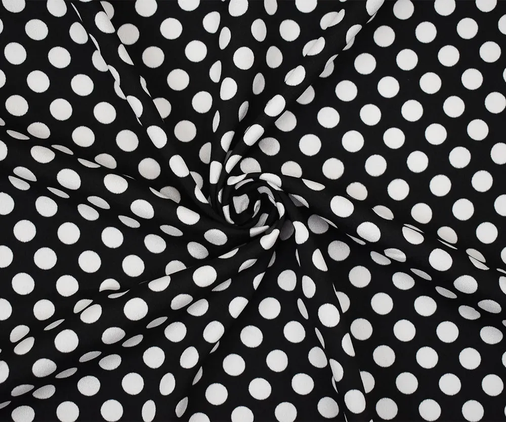 Black-White Polka Dot Printed Poly Crepe Momie Georgette Woven Fabric