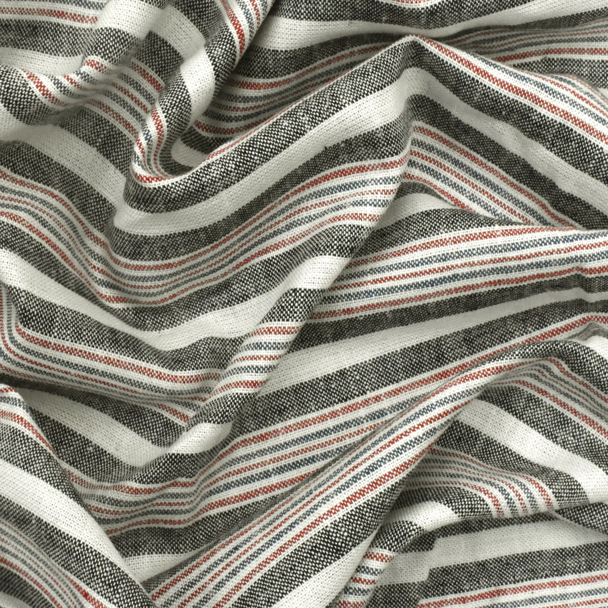 Blue-Red-Multi Striped Cotton-Linen Blend Shirting Fabric