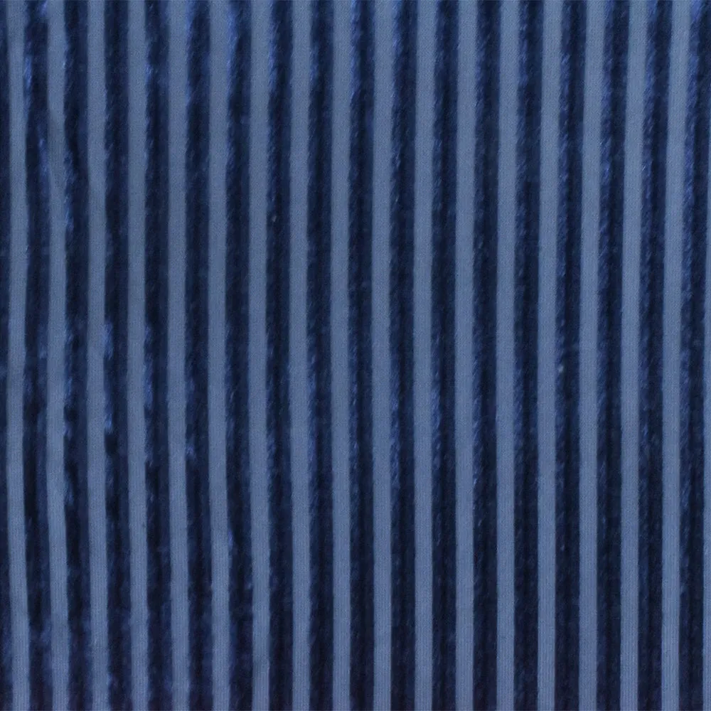 Blue Stripe Burnout Stretch Poly Spandex Velvet Knit Fabric