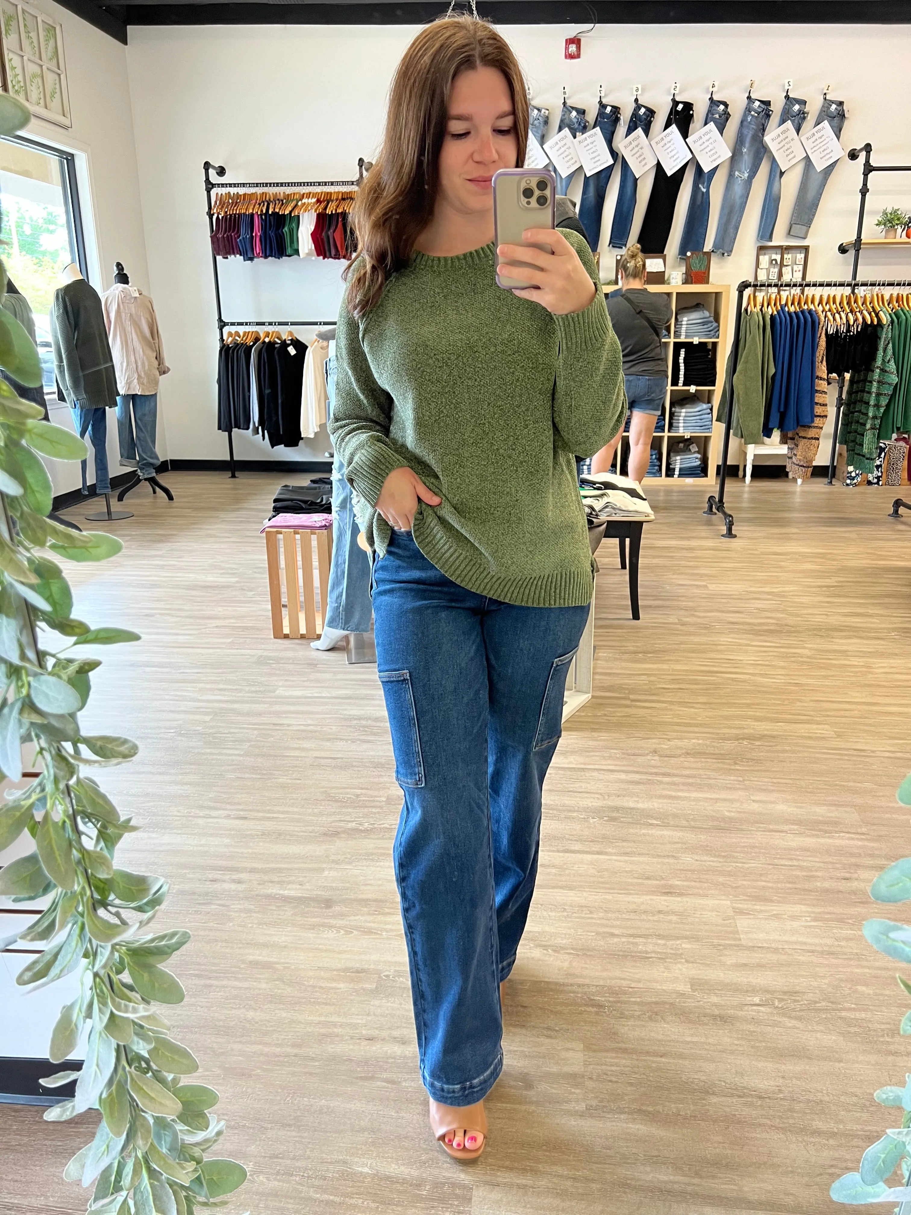 Chenille Raglan Sweater in Olive