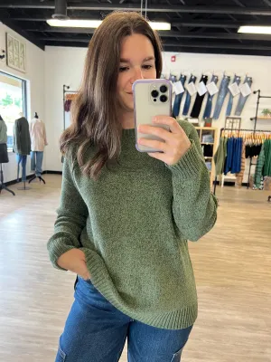 Chenille Raglan Sweater in Olive