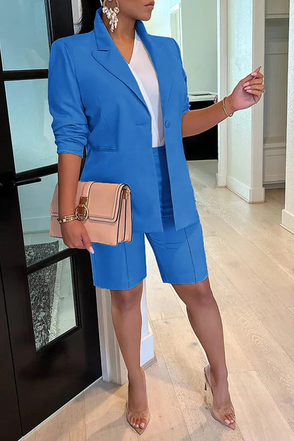 Classy Lapel Blazer & Shorts Set