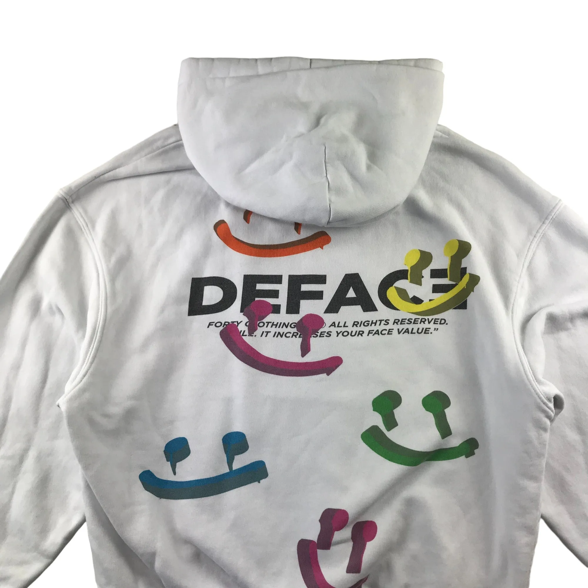 Forty hoodie adult size S white jersey pullover Deface print logo front and back