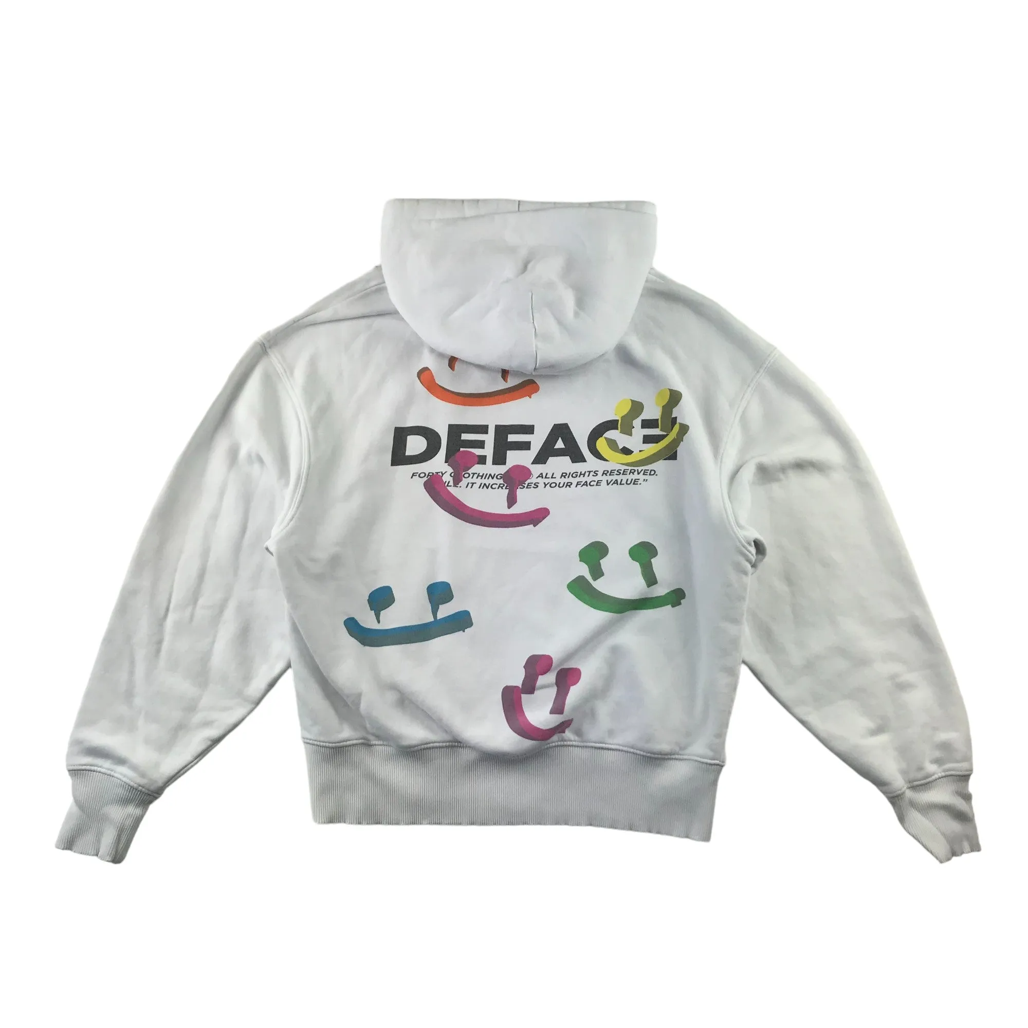 Forty hoodie adult size S white jersey pullover Deface print logo front and back