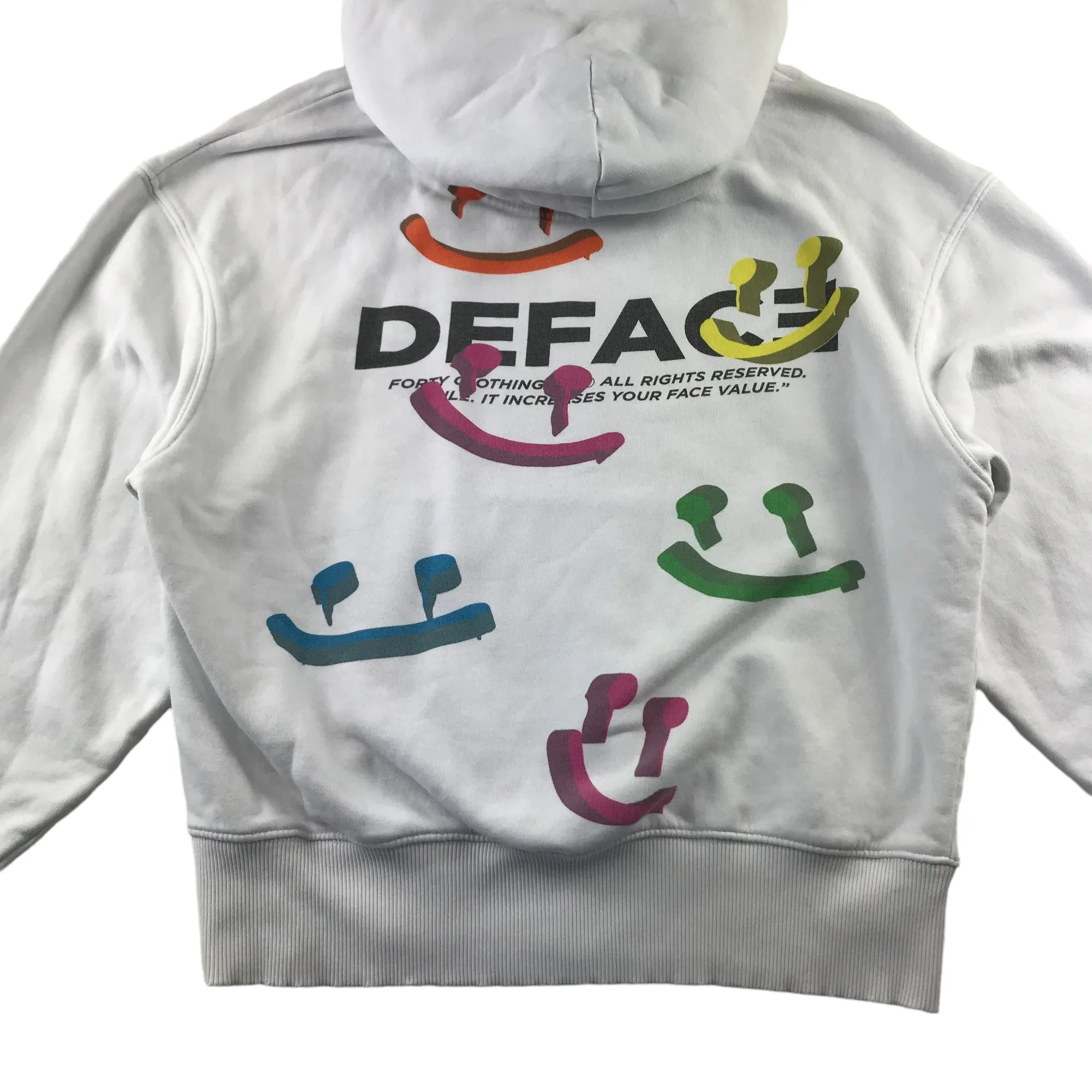 Forty hoodie adult size S white jersey pullover Deface print logo front and back