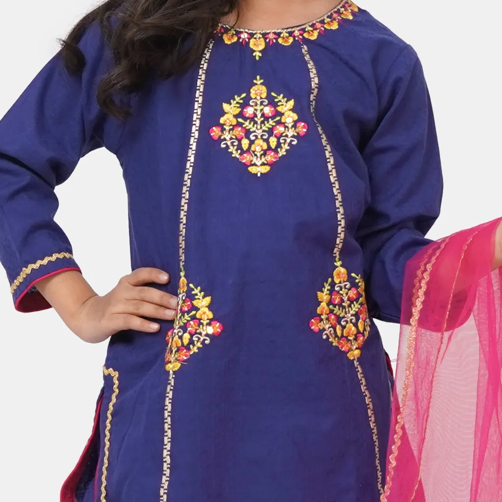 Girls Jacquard Rang Raiz 3Pcs Suit - Navy Blue