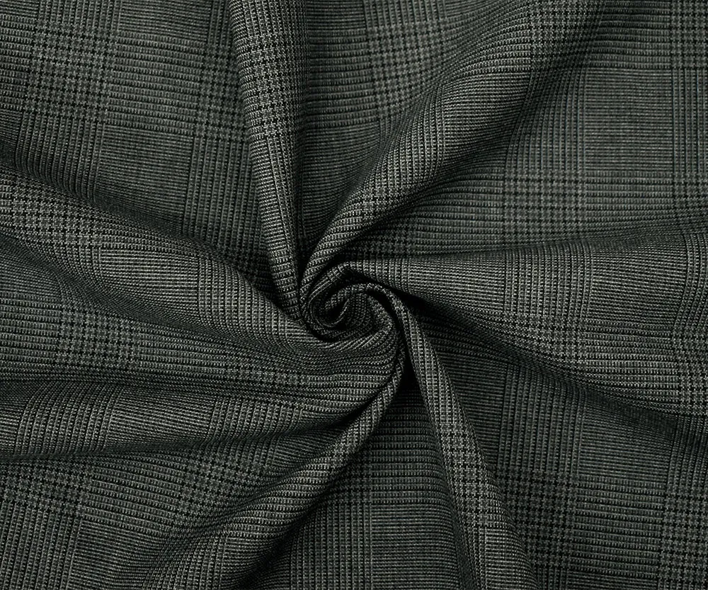 Gray-Black Wool Polyester Glen Plaid Woven Suiting Fabric