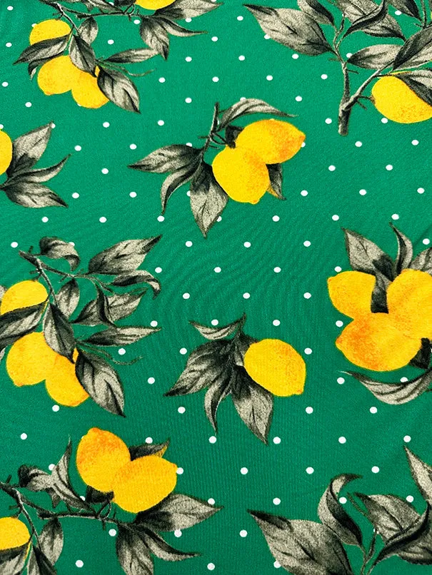 Green Lemon Polka Dot Print Double Brushed Jersey Knit Fabric