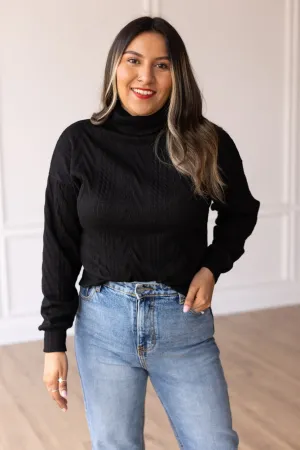 Heathered Hug Black Turtle Neck Knit Sweater