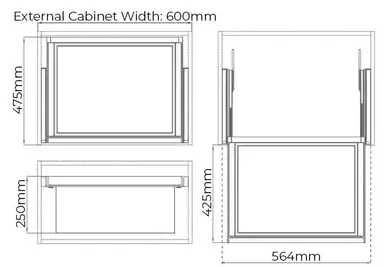 Higold B Series Pull Out Wardrobe Basket Shallow Fits 600mm Cabinet Natural with Grey