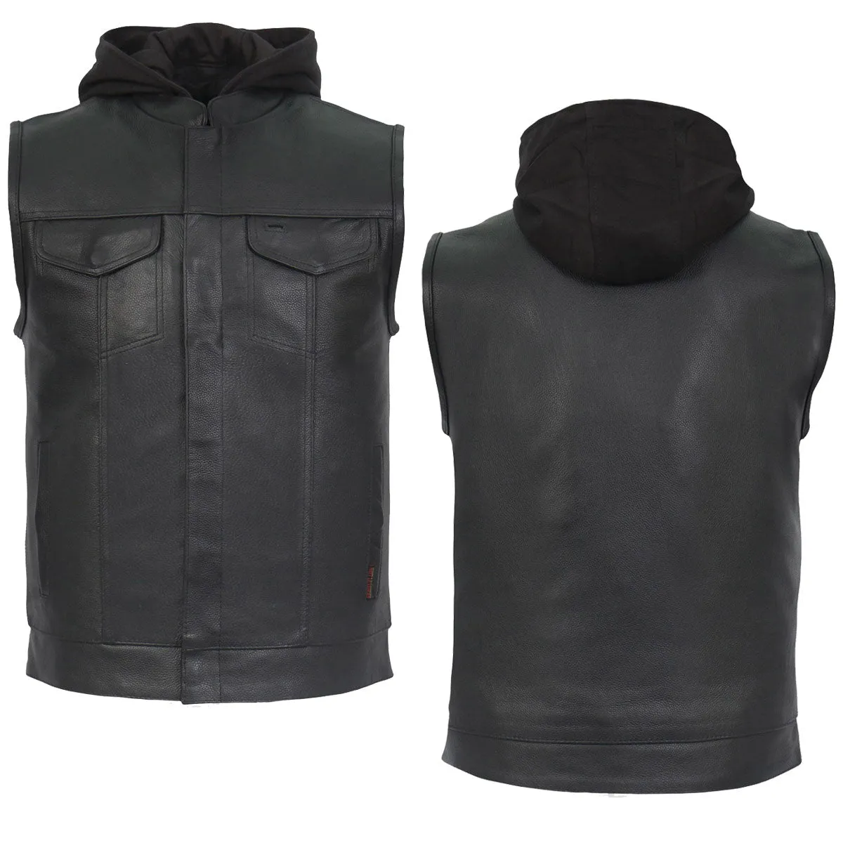 Hot Leathers VSM1201 Men's Black Motorcycle Biker Club Style Vest with Hoodie