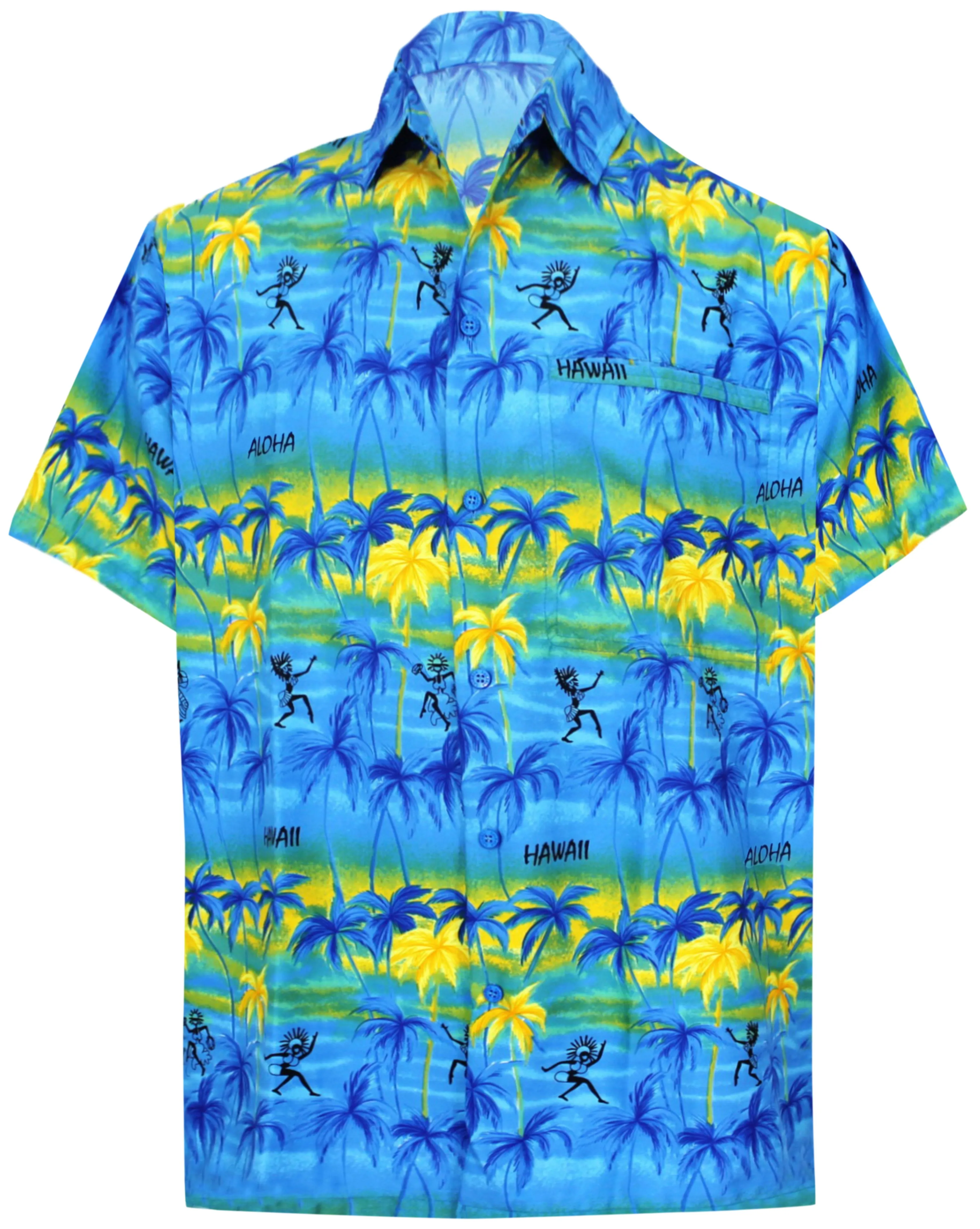 LA LEELA Shirt Casual Button Down Short Sleeve Beach Shirt Men Aloha Pocket shirt Blue_W44