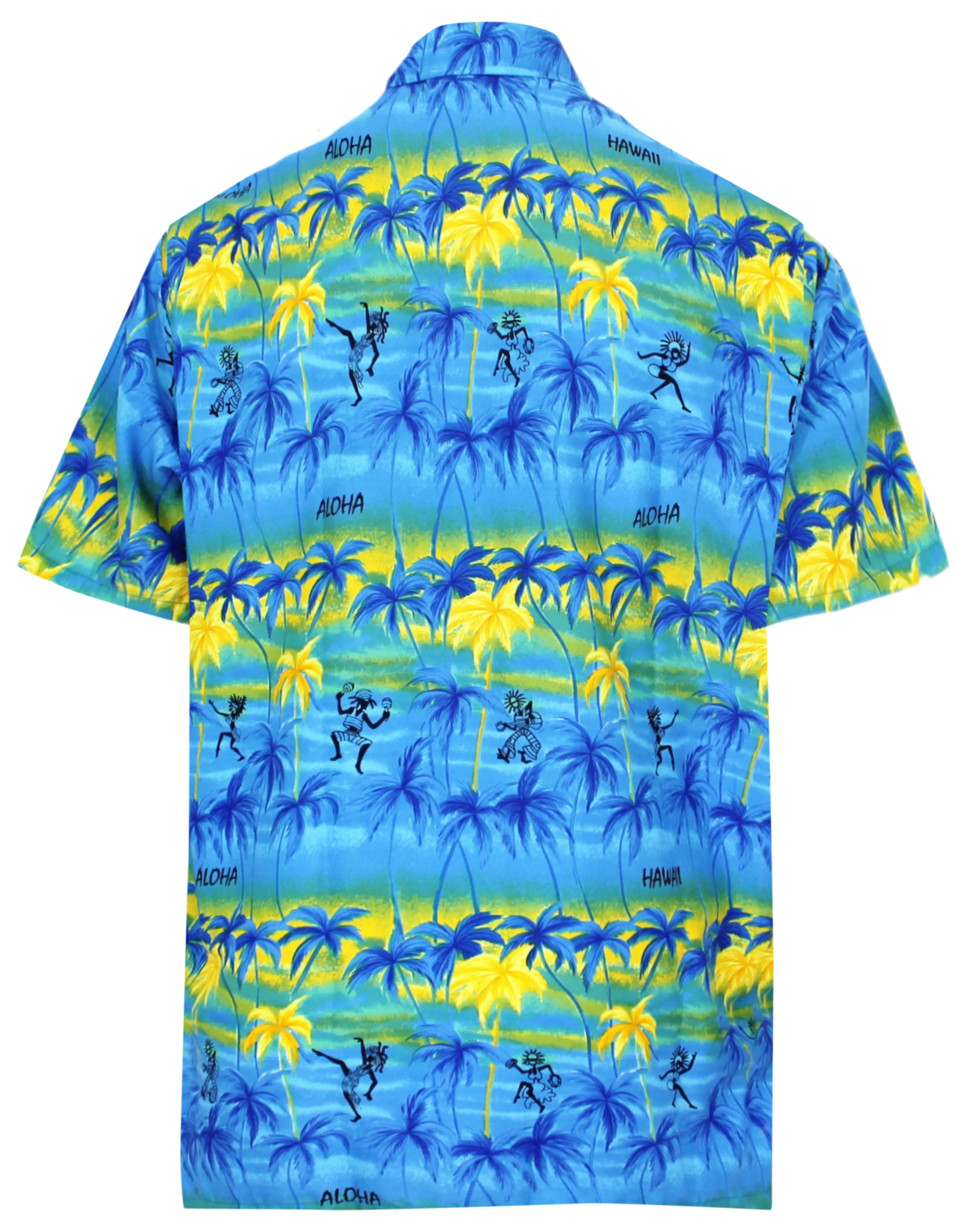 LA LEELA Shirt Casual Button Down Short Sleeve Beach Shirt Men Aloha Pocket shirt Blue_W44