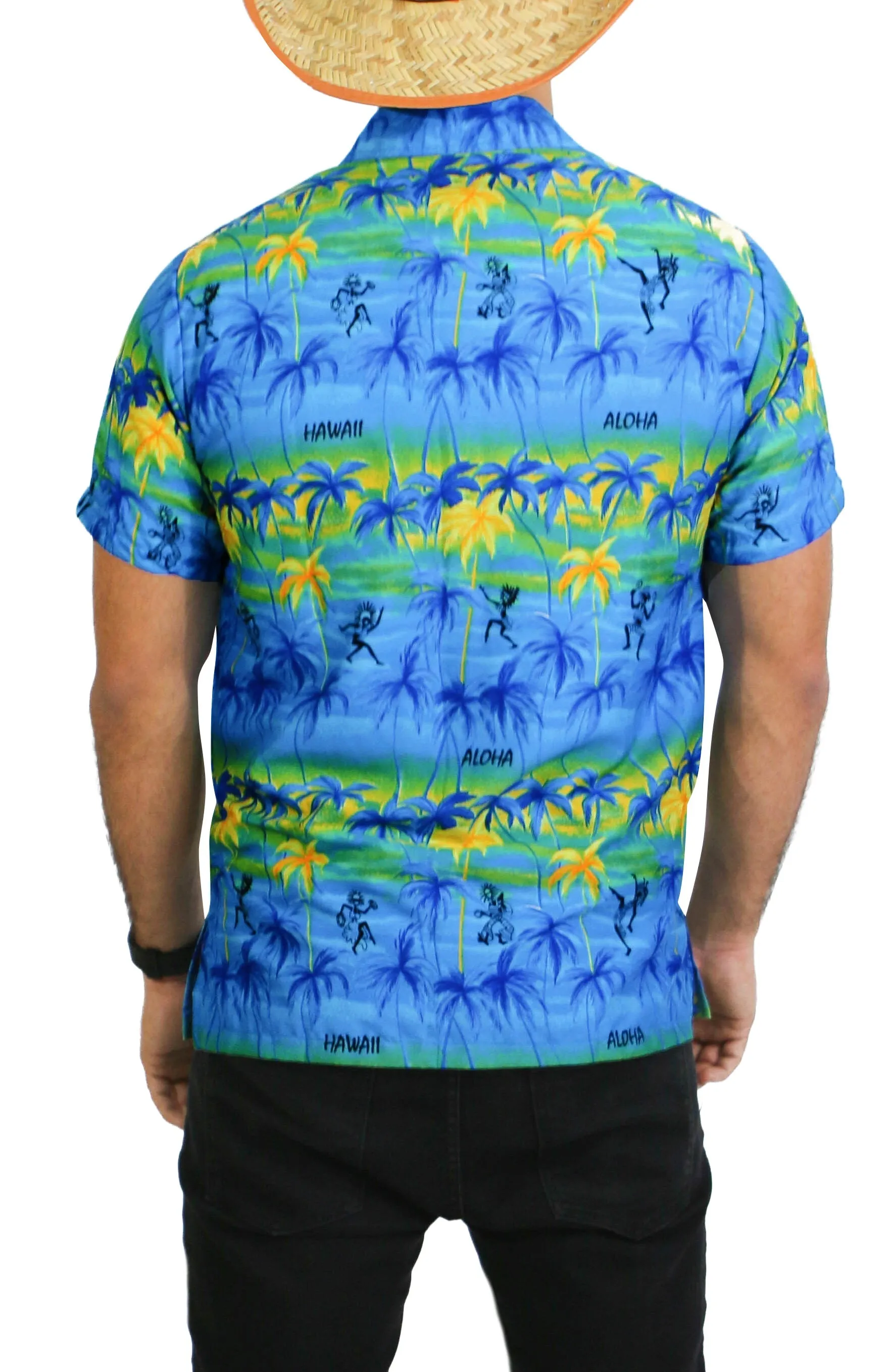 LA LEELA Shirt Casual Button Down Short Sleeve Beach Shirt Men Aloha Pocket shirt Blue_W44