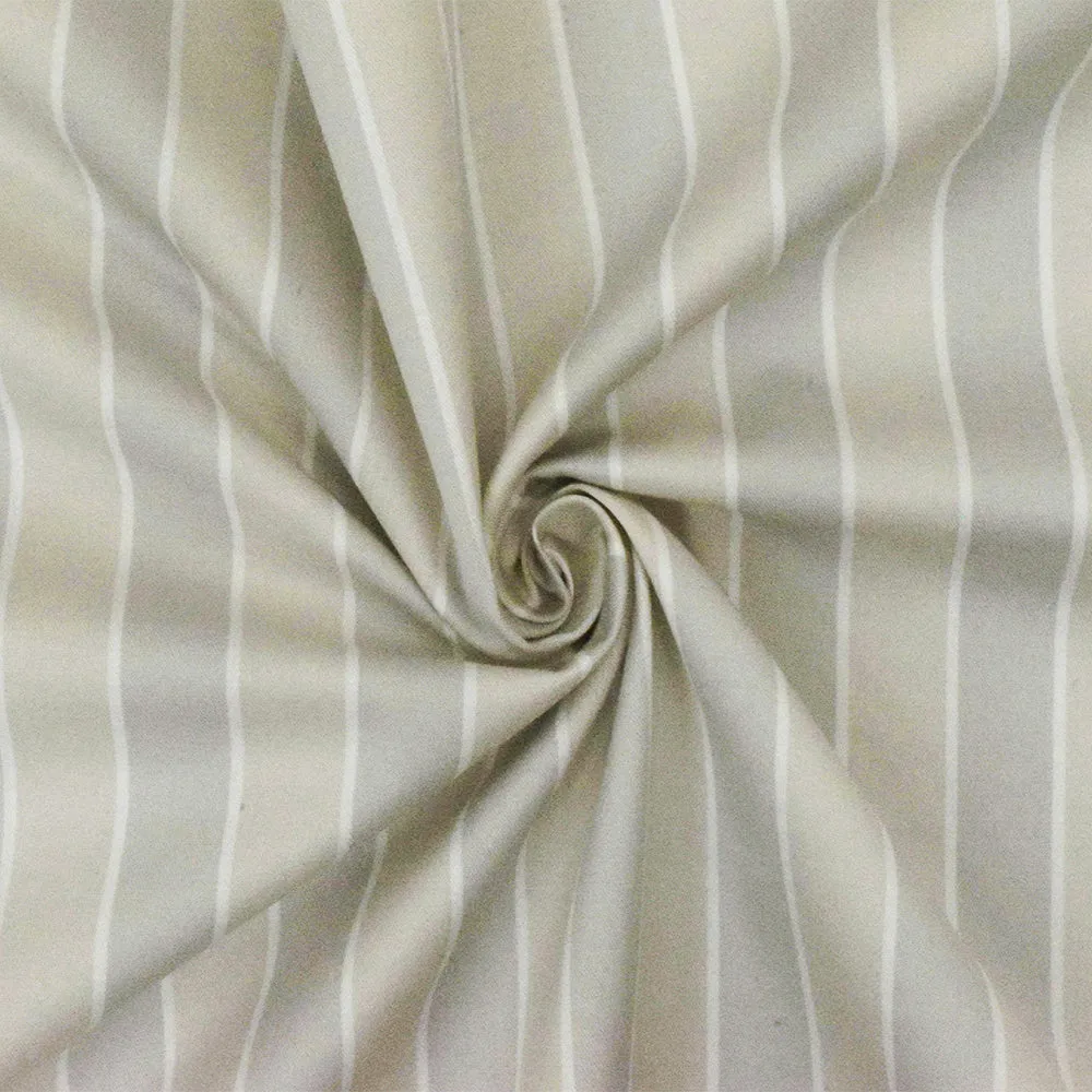 Light Khaki-Gray-White Stripe Cotton Twill Woven Fabric