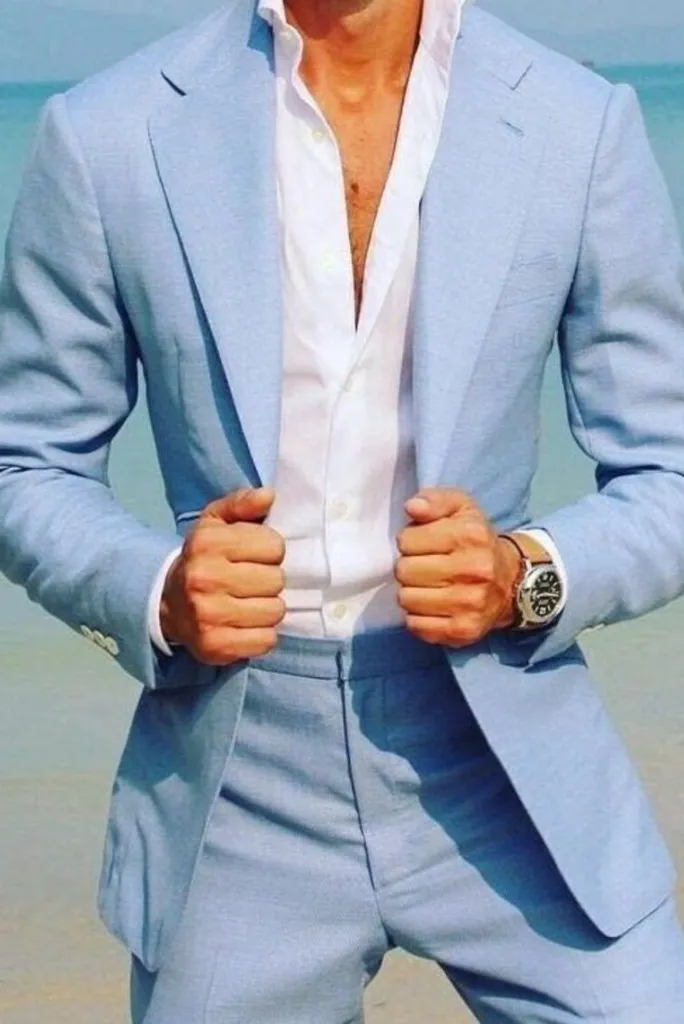 Men's 2 Piece Slim Fit Suit Sky Blue Wedding Suit Beach Dinner Suit Elegant Suit Coat  Pant Set Prom Wear Gift For Him