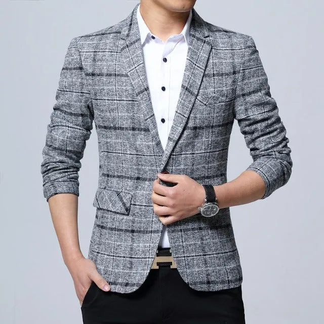 Men's Slim Fit Plaid Jacket