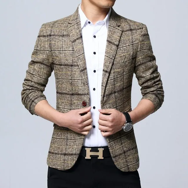 Men's Slim Fit Plaid Jacket