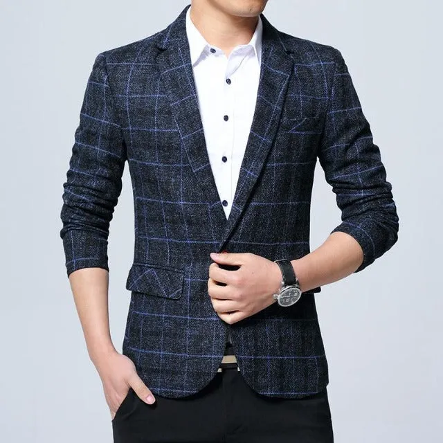 Men's Slim Fit Plaid Jacket