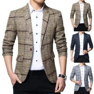 Men's Slim Fit Plaid Jacket