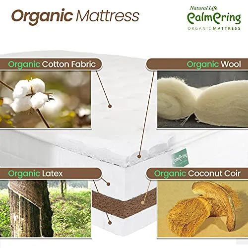 NATURAL LIFE PALMPRING Puri King Mattress - Organic Latex Coconut Coir 10” Soft 4 Layered Comfortable Sleep Bed Dust Free