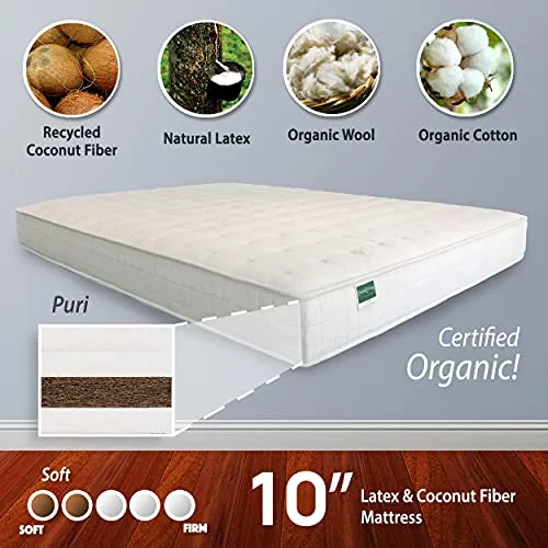 NATURAL LIFE PALMPRING Puri King Mattress - Organic Latex Coconut Coir 10” Soft 4 Layered Comfortable Sleep Bed Dust Free