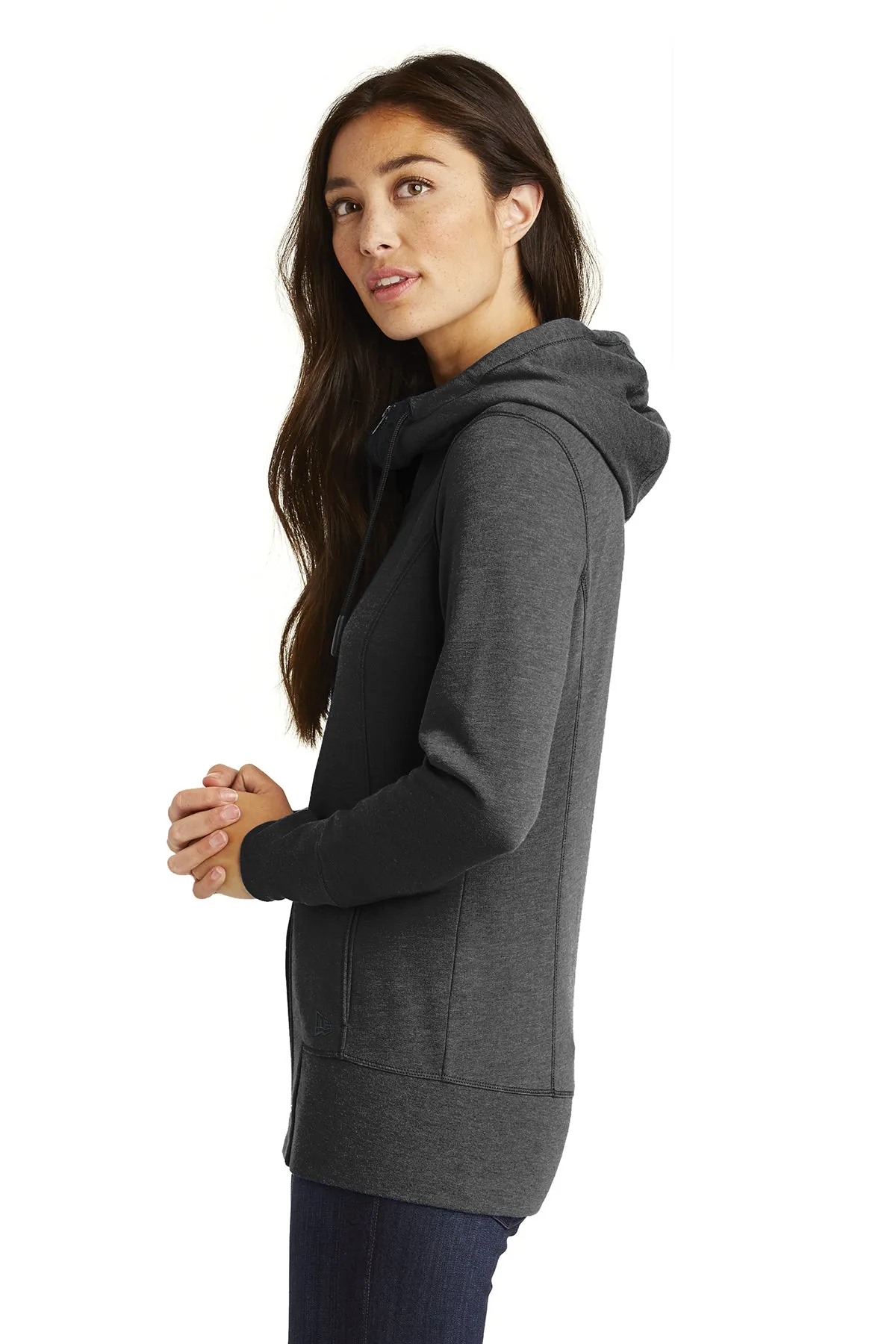 New Era Ladies Tri Blend Fleece Custom Zip Hoodies, Black Heather