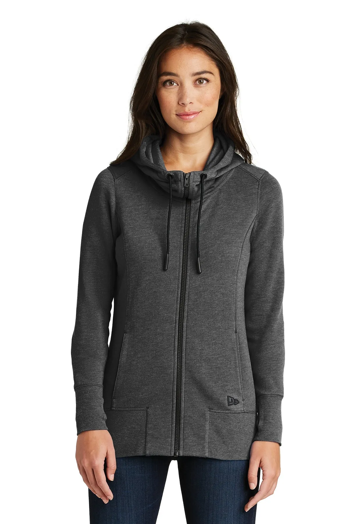 New Era Ladies Tri Blend Fleece Custom Zip Hoodies, Black Heather