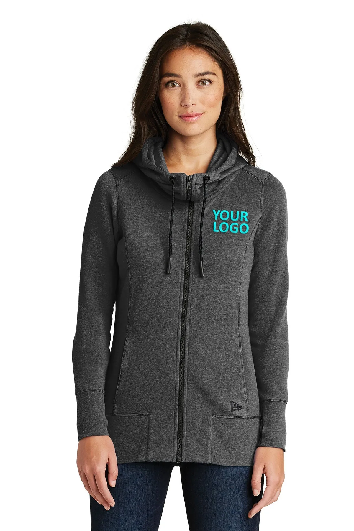 New Era Ladies Tri Blend Fleece Custom Zip Hoodies, Black Heather