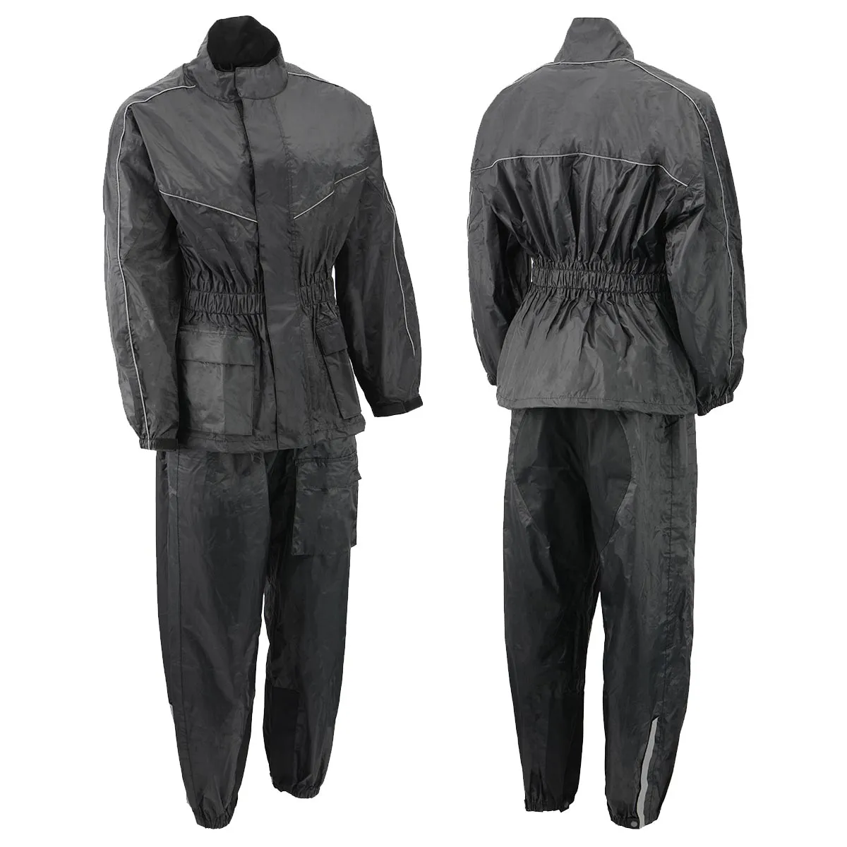 NexGen Ladies XS5001 Black Water Proof Rain Suit with Reflective Piping