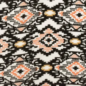 Orange-Black-Ivory Aztec Printed Challis Fabric