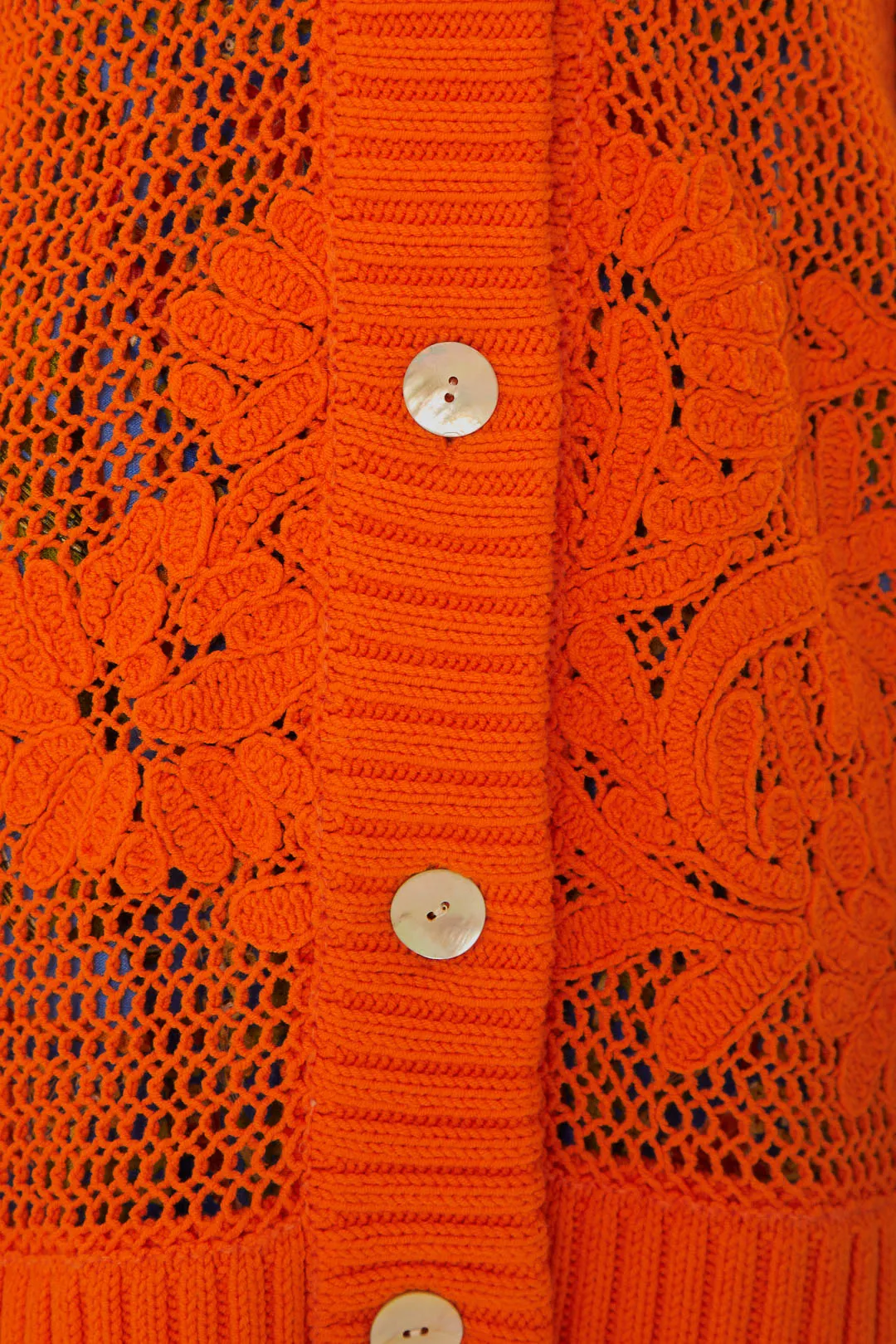 Orange Embroidered Knit Cardigan