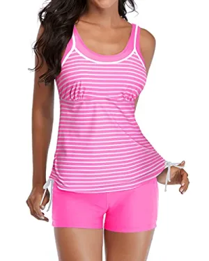 Padded Push Up Bra Tankini Swimsuits Shorts Slimming Swimwear-Pink Stripe