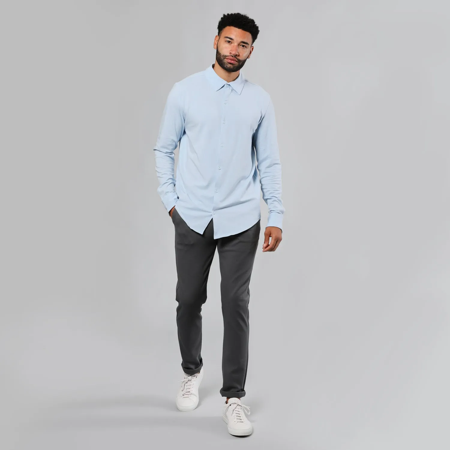 Pale Blue Long Sleeve Knit Shirt